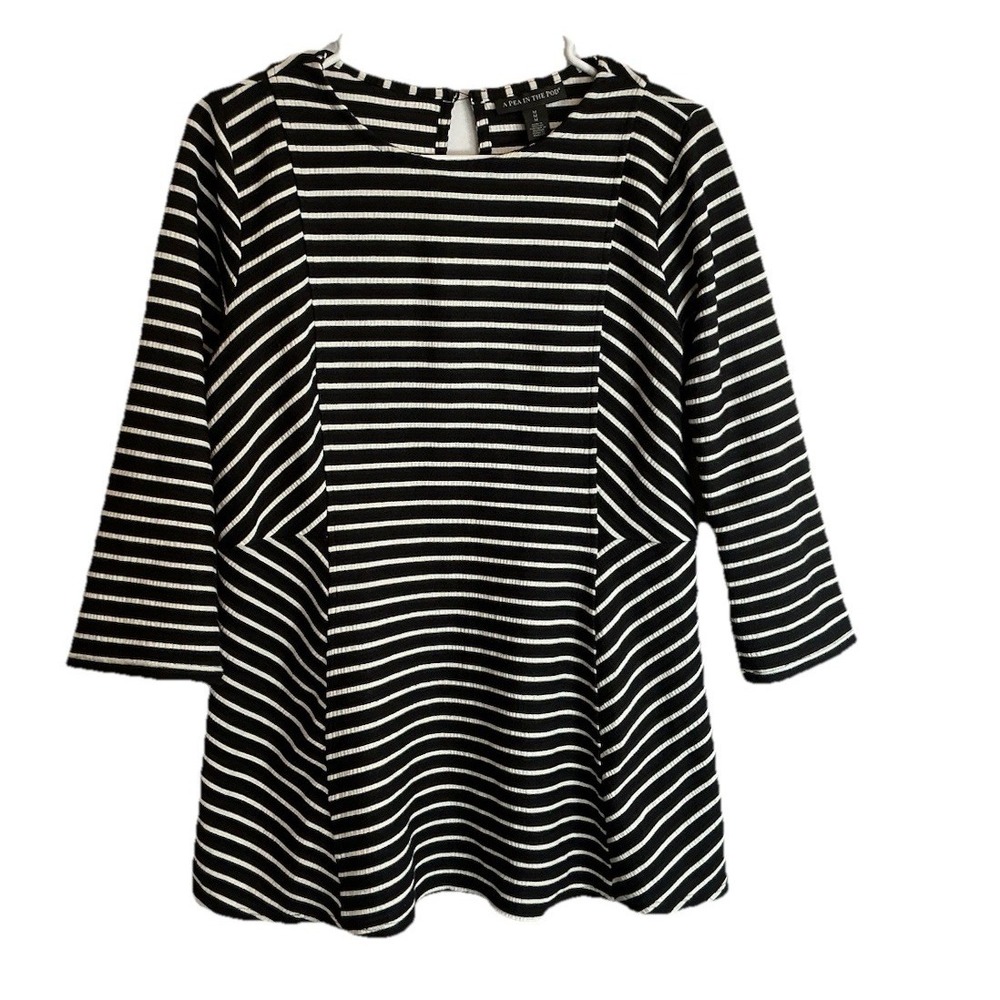 A Pea In The Pod Maternity Black And White Stripe 3/4 Sleeve Blouse Top - Size M